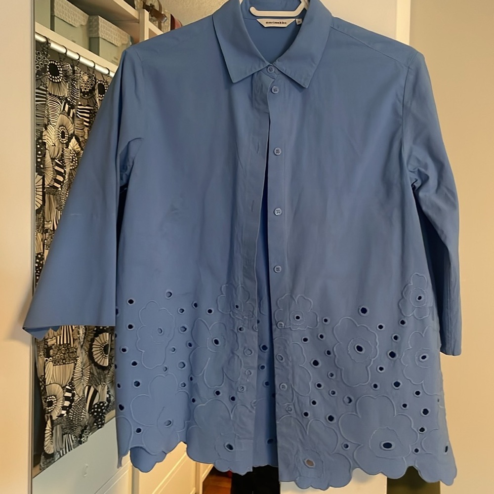 Marimekko 100% Cotton Light Blue Floral Shirt